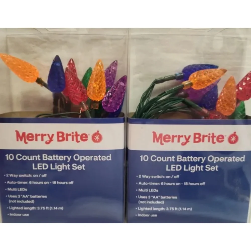 Merry Brite 10ct Battery LED Holiday Light Set 3 Ft Multi Color Lot Of 2 Faceted